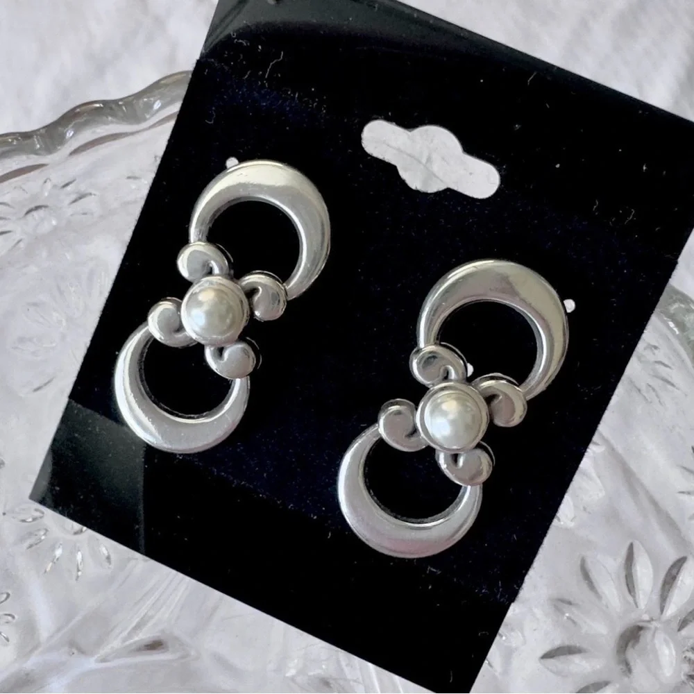 Brighton Taos Pearl Cross Post Drop Earrings